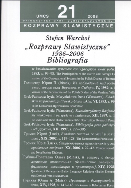 Rozprawy slawistyczne nr 21 1986-06 Bibliografia - Stefan Warchoł | okładka