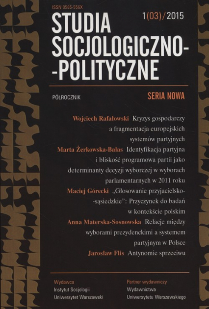 Studia Socjologiczno-Polityczne 1(3)/2015 -  | okładka