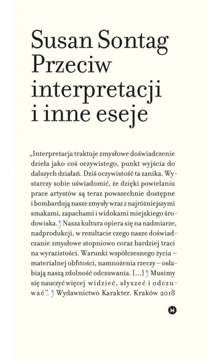 Przeciw interpretacji i inne eseje - Susan Sontag | okładka