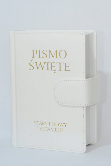 Pismo Święte Stary i Nowy Testament B5 białe skóropodobne z zapięciem na magnes -  | okładka