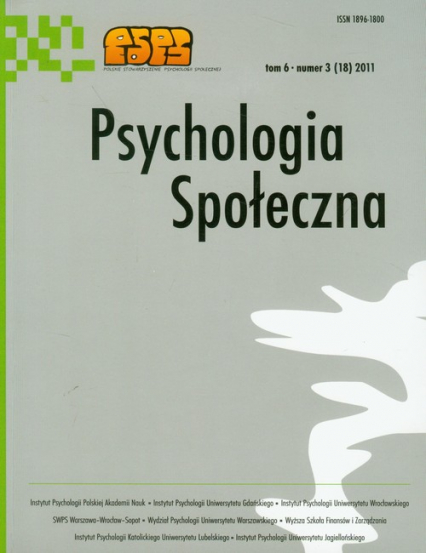 Psychologia społeczna Tom 6 3 (18) 2011 -  | okładka