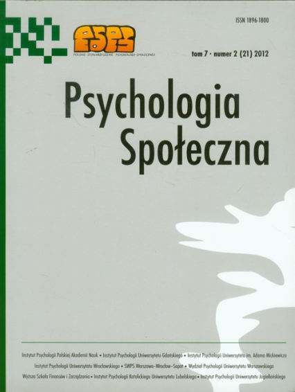 Psychologia Społeczna Tom 7 nr 2 (21) 2012 -  | okładka