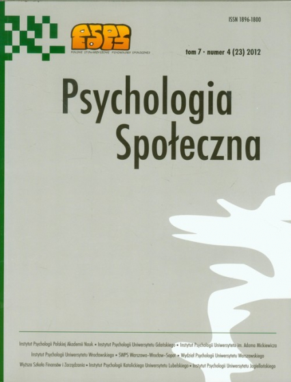 Psychologia Społeczna Tom 7 nr 4 (23) 2012 -  | okładka