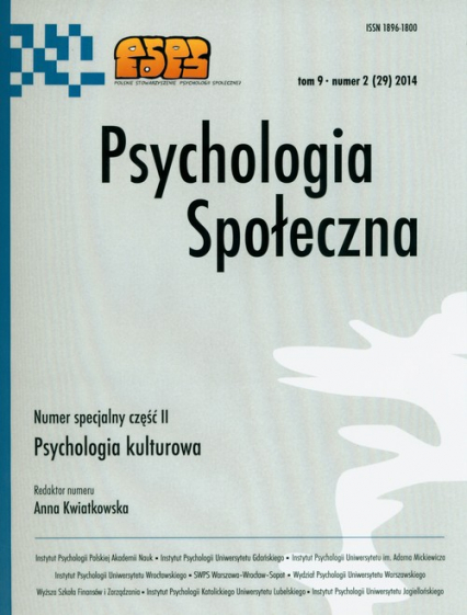 Psychologia społeczna Tom 9 Numer 2 (29) 2014 Numer specjalny część II Psychologia kulturowa -  | okładka