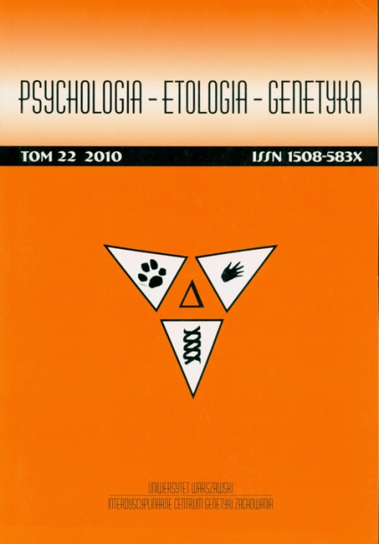 Psychologia Etologia GenetykaTom 22 2010 -  | okładka