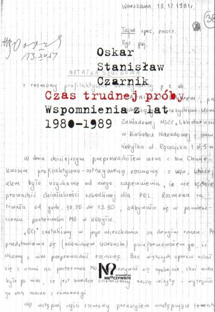 Czas trudnej próby Wspomnienia z lat 1980-1989 - Oskar Czarnik | okładka