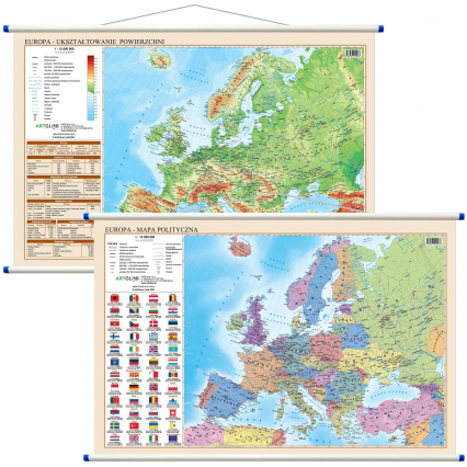 Mapa ścienna Europa polityczno fizyczna dwustronna 1:12 000 000 - Praca zbiorowa | okładka